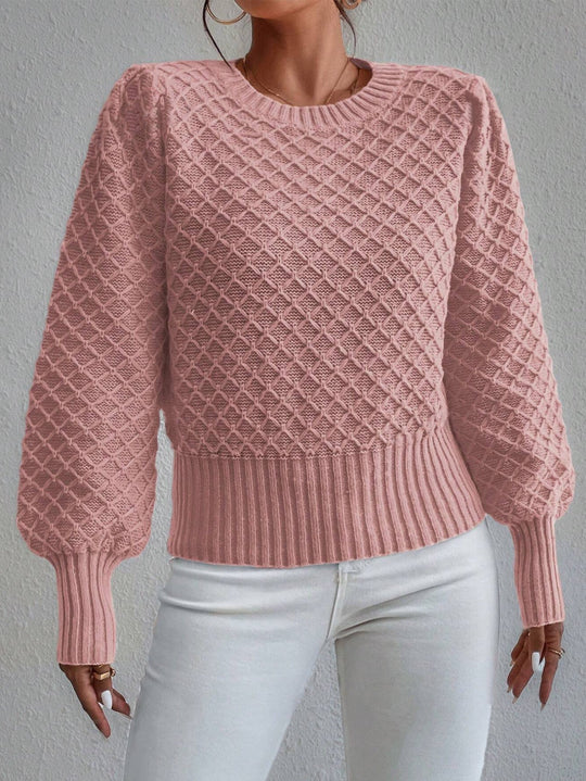 EB | Pullover Sweatshirt Wollmischung Relaxed Fit Gestepptes Muster Rundhalsausschnitt