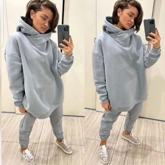 Damen nan Oversize-Hoodie-Set mit Schlauchkragen und thermogefütterter Jogginghose EB