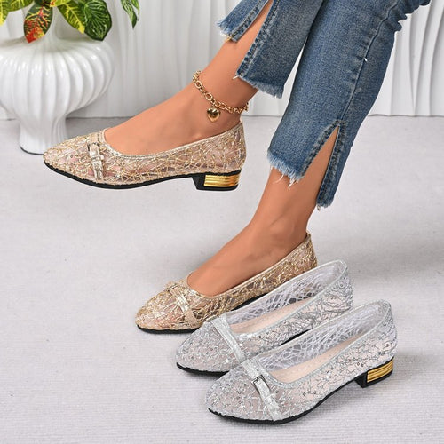 Damen Ballerina mit funkelnder Spitze und modischem Akzent EB