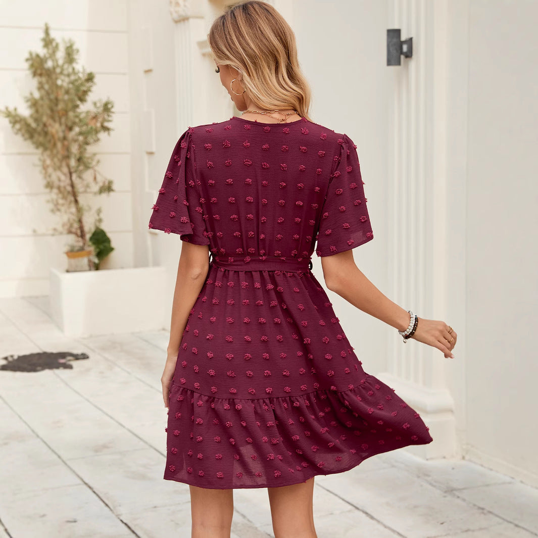 Damen Wickelkleid mit Struktur und Taillengürtel EB