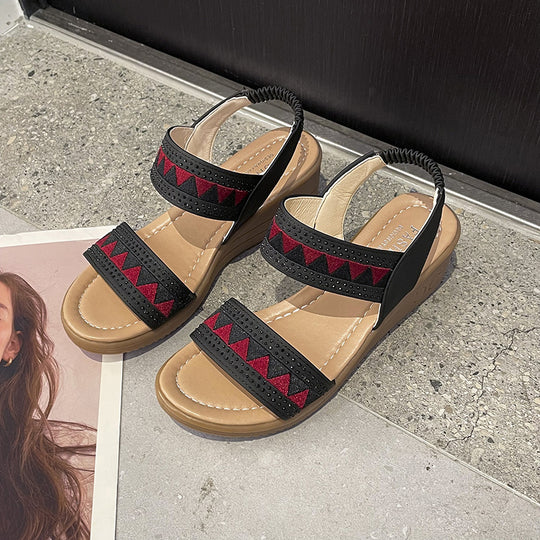 Damen Wedge-Sandalen mit dekorativem Riemendesign und komfortablem Fußbett EB