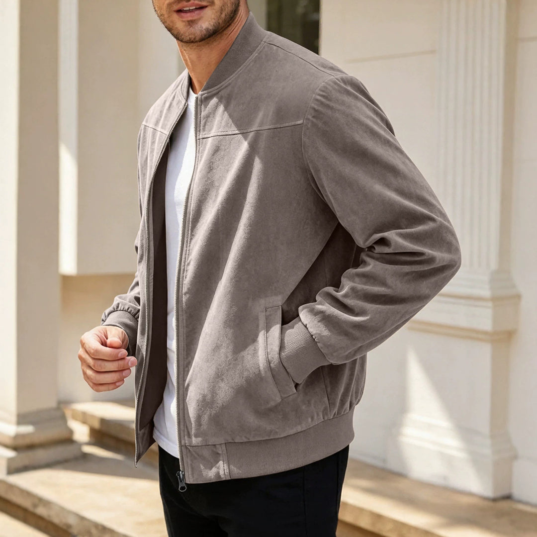 Herren Velours-Trainingsjacke mit Reißverschluss und Stehkragen EB