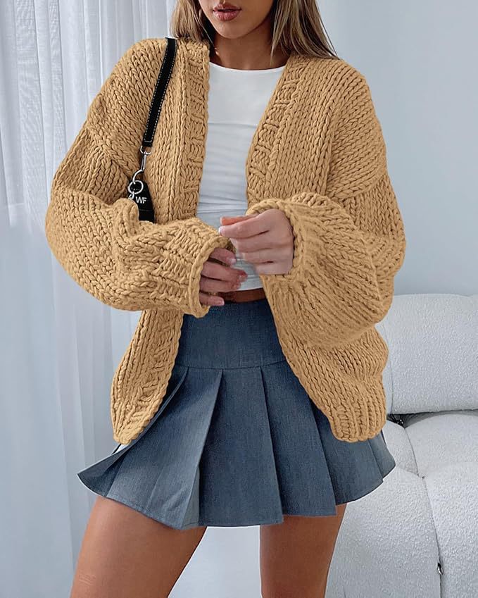 Damen Strickjacke mit voluminösen Ärmeln und offener Front EB