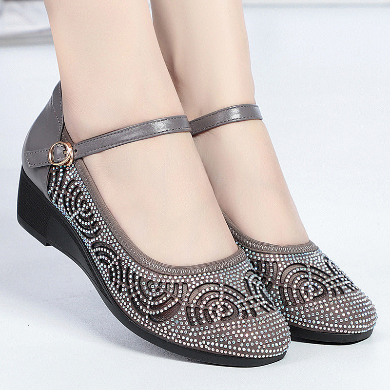 Damen Modische und funkelnde Ballerinas mit verstellbarem Riemen und rutschfester Sohle EB