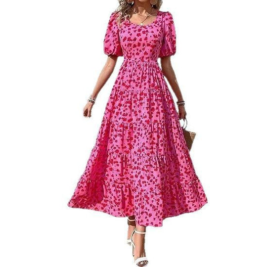 Damen Midi-Kleid mit floralem Druck und voluminösen Ärmeln EB