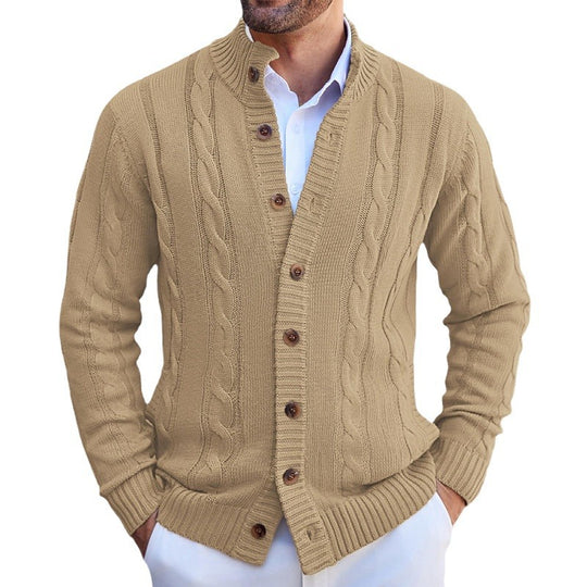 Herren Strickjacke mit Zopfmuster und umschlagbarem Kragen EB