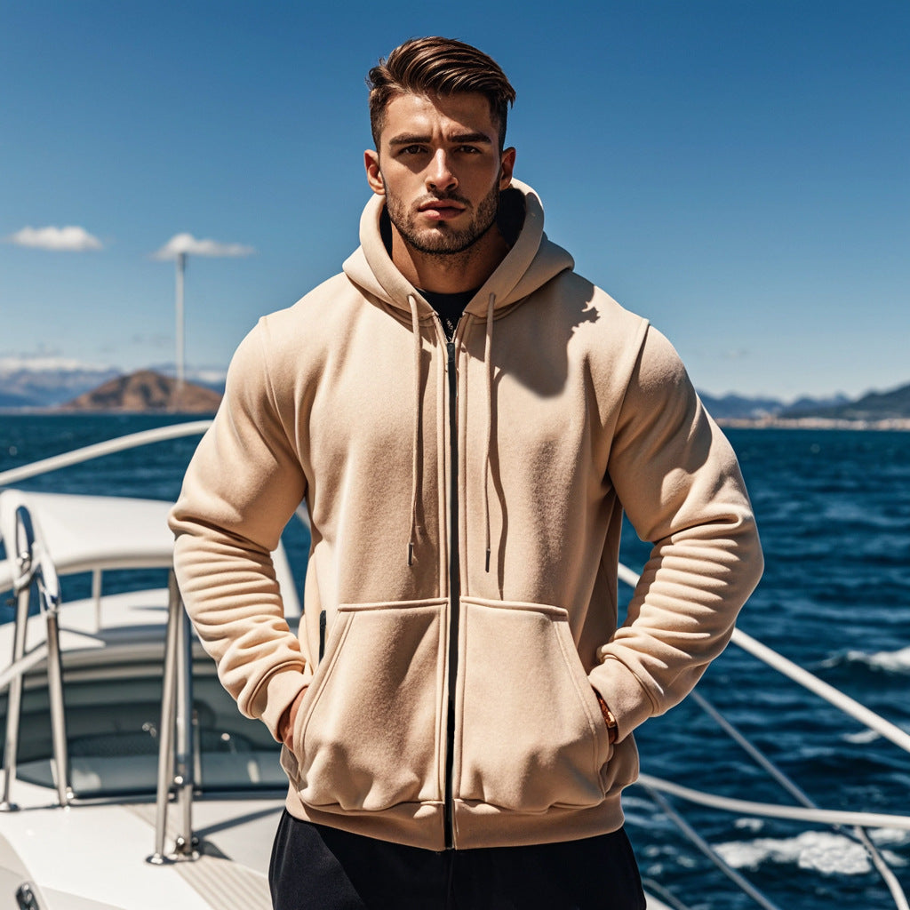 Herren gemütlicher Kapuzenpullover mit Reißverschluss und Taschen EB