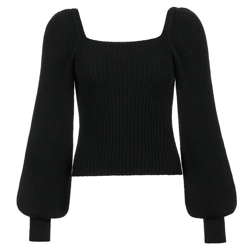 Damen Cropped Pullover mit voluminösen Ärmeln und Rippstruktur EB