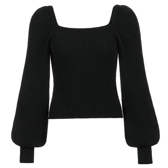 Damen Cropped Pullover mit voluminösen Ärmeln und Rippstruktur EB