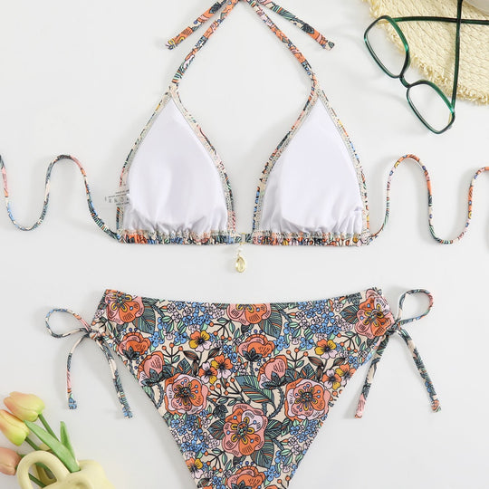 Damen Bikini-Set mit verspieltem Blumenmuster und verstellbaren Trägern EB