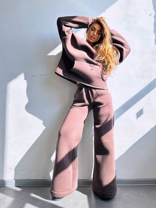 Damen Oversized Hoodie‑Set mit weiter Palazzo‑Loungehose aus schwerer Baumwollmischung EB