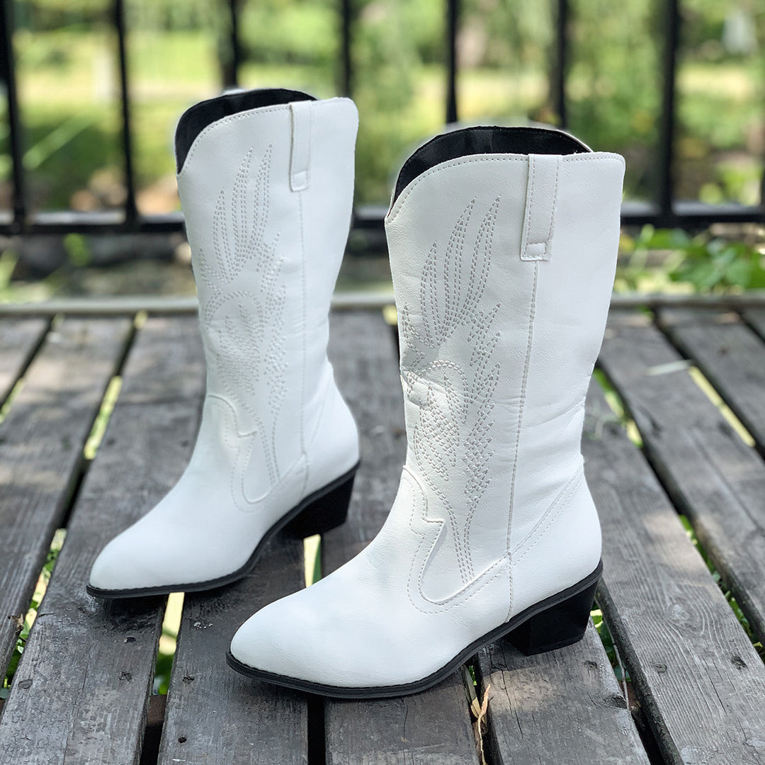 Damen Cowboy-Stiefel mit hohem Absatz und kunstvollen Stickereien EB