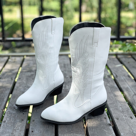 Damen Cowboy-Stiefel mit hohem Absatz und kunstvollen Stickereien EB