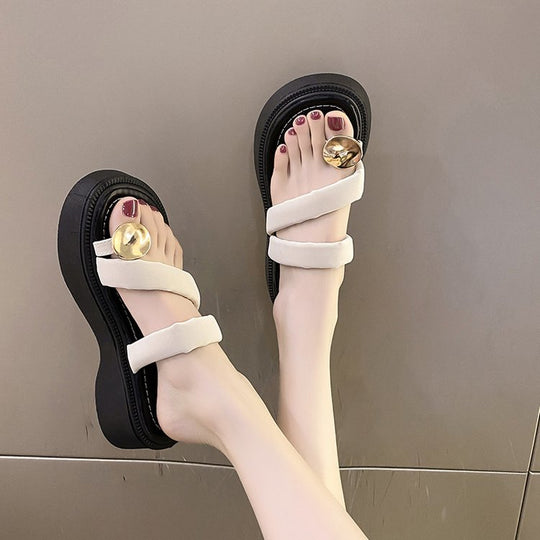 Damen modische Plateau-Sandalen mit elegantem Riemen und dekorativer Schnalle EB