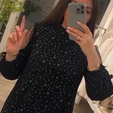 Damen Kurzärmeliges Kleid mit Punkte-Muster und modischen Rüschendetails EB