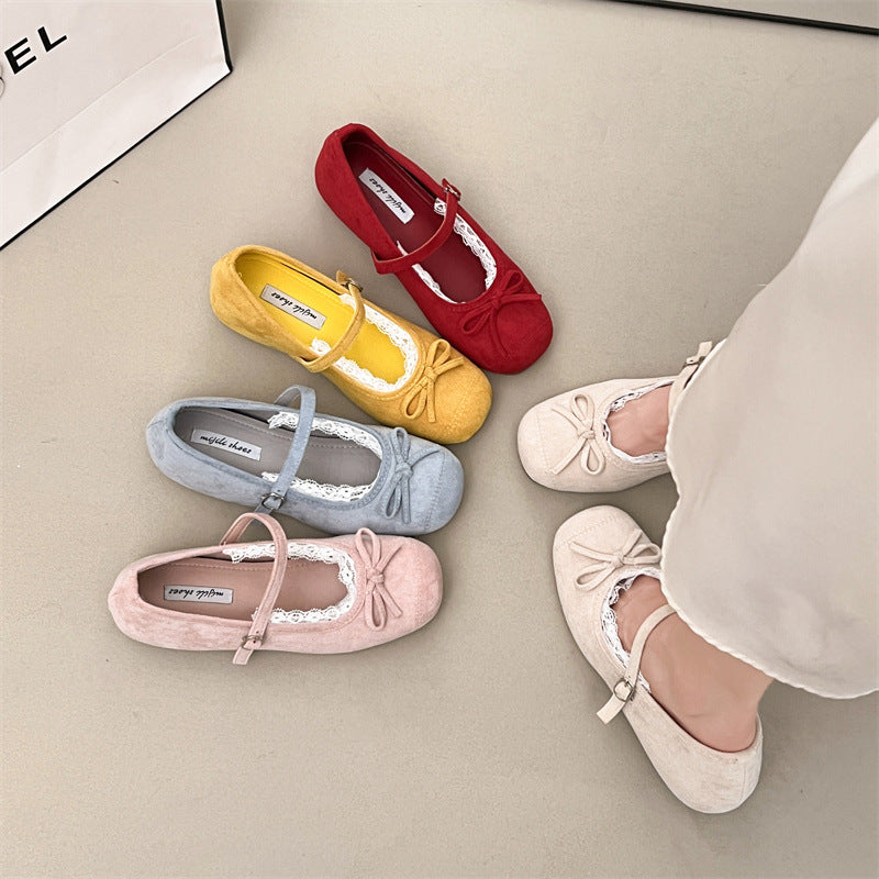Damen elegante Ballerinas mit feiner Spitzenverzierung und praktischem Schnallenverschluss EB