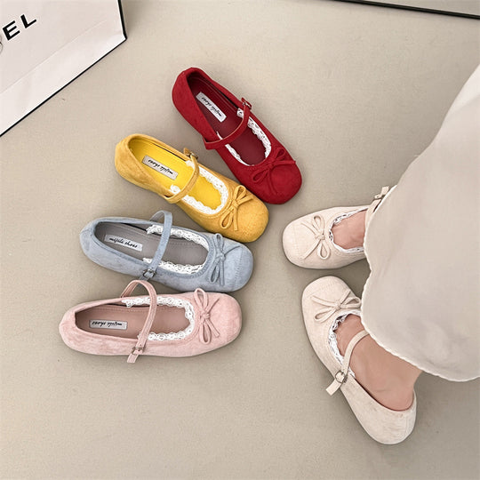 Damen elegante Ballerinas mit feiner Spitzenverzierung und praktischem Schnallenverschluss EB