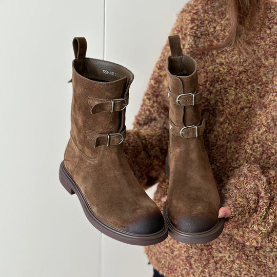 Damen Stiefel mit stylischen Schnallen und robustem Profil EB