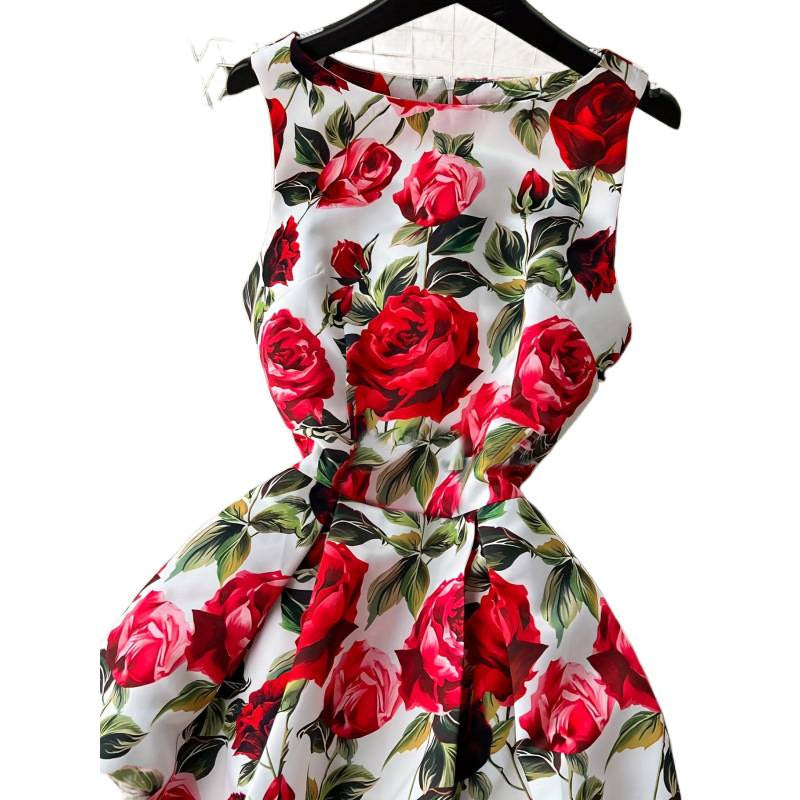 Damen A-Linien Kleid mit floralen Mustern und schwingendem Saum EB