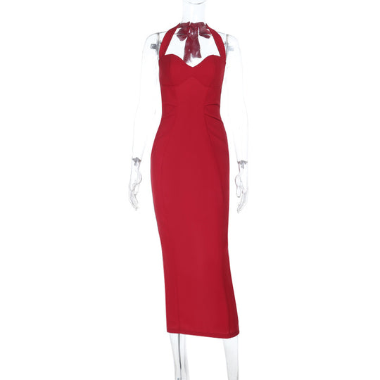 Damen figurbetontes Abendkleid mit Halterneck-Design EB