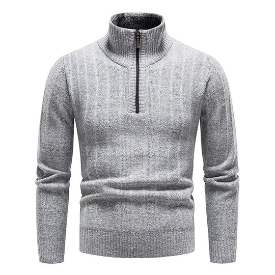 Herren eleganter Strickpullover mit kurzem Reißverschluss und strukturierter Oberfläche EB