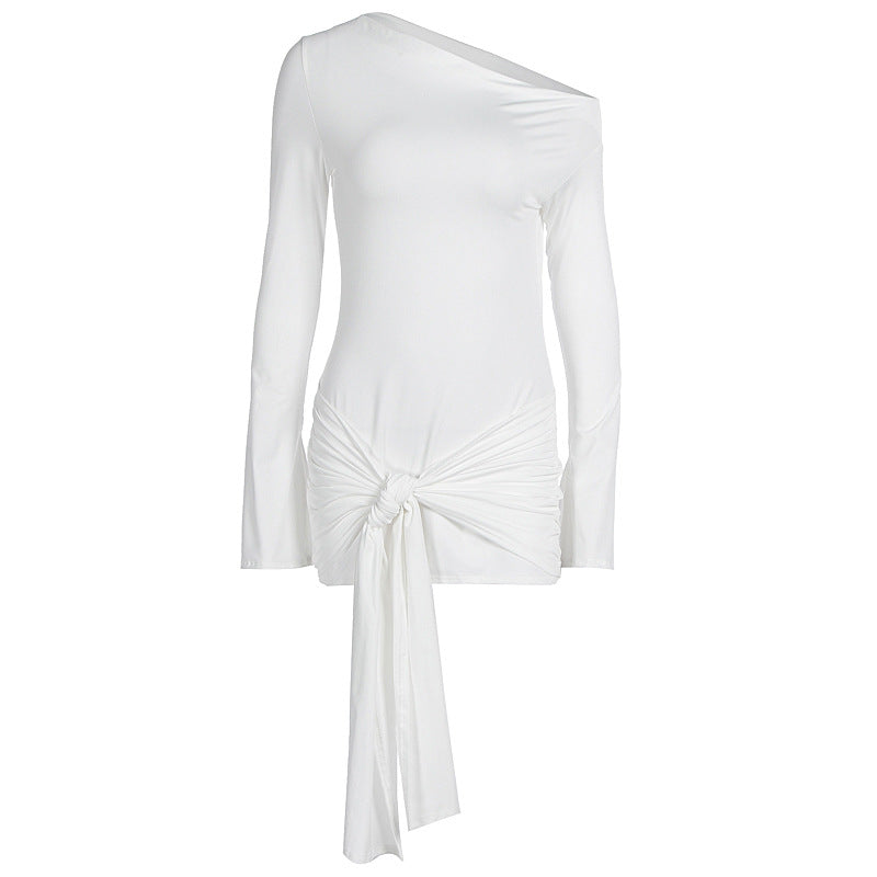 Damen asymmetrisches Wickeloberteil mit dekorativem Knoten EB