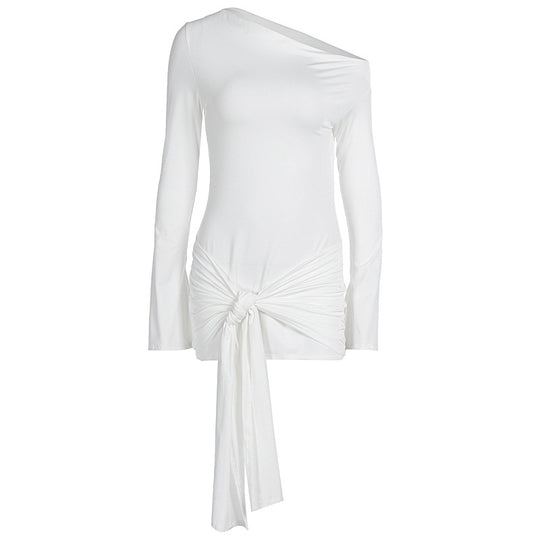 Damen asymmetrisches Wickeloberteil mit dekorativem Knoten EB