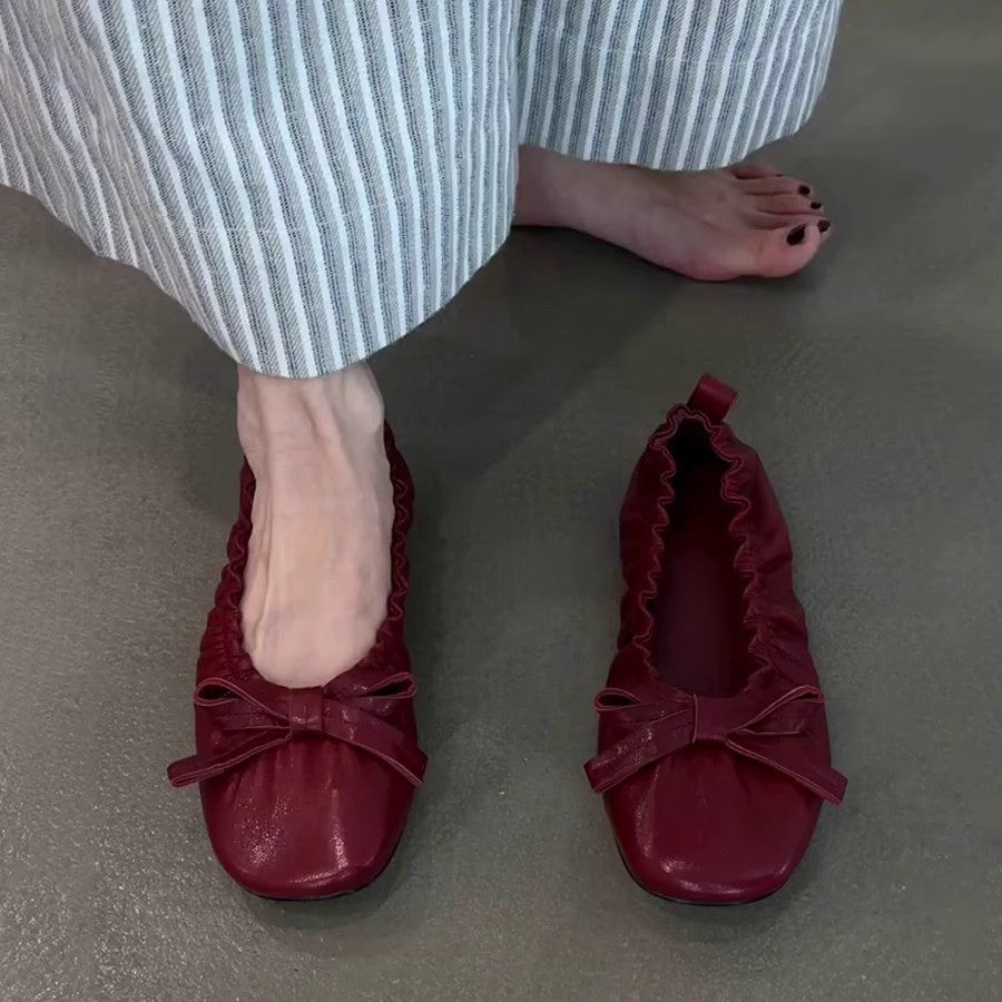 Damen Ballerina-Schuhe mit gerafftem Design und verspieltem Schleifendetail EB