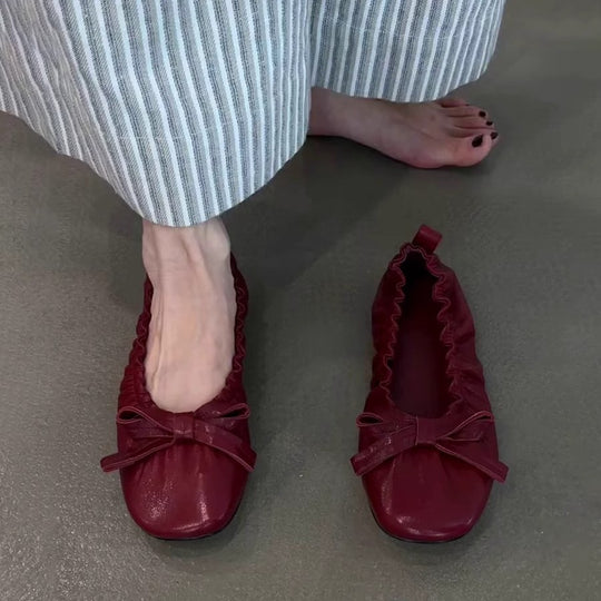 Damen Ballerina-Schuhe mit gerafftem Design und verspieltem Schleifendetail EB