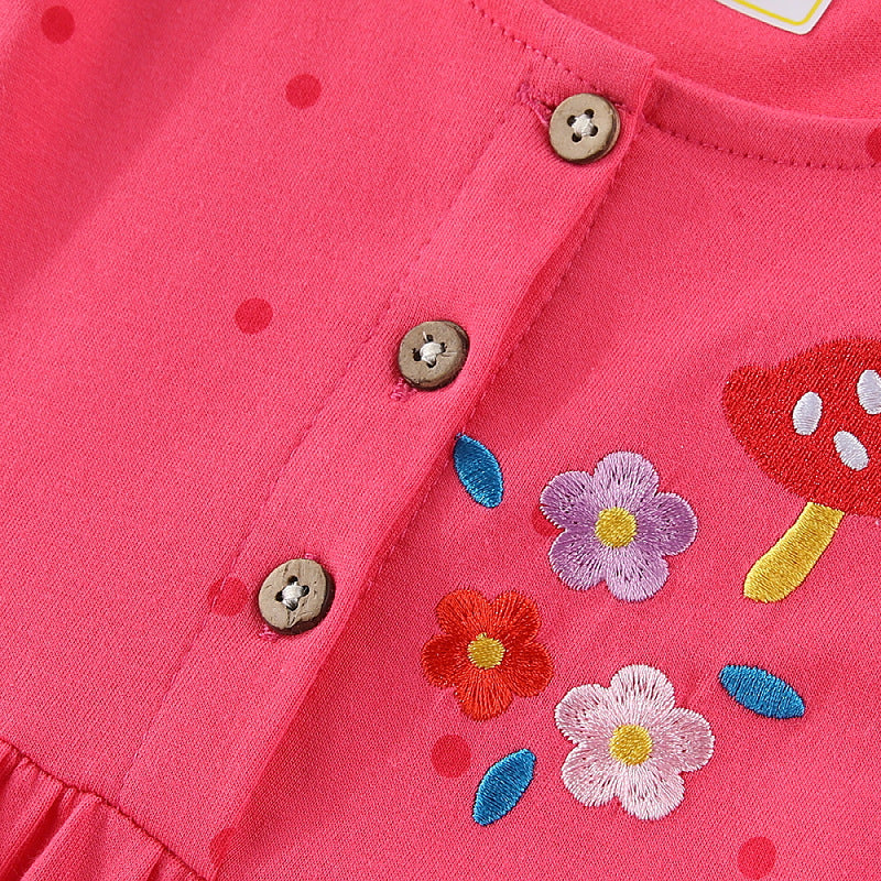 Mädchen Kleid mit bunten Einhorn- und Blumenstickereien EB