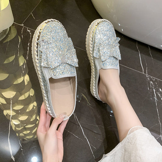 Damen Glamouröse Slipper mit funkelndem Glitzer und dekorativem Schleifen-Detail EB