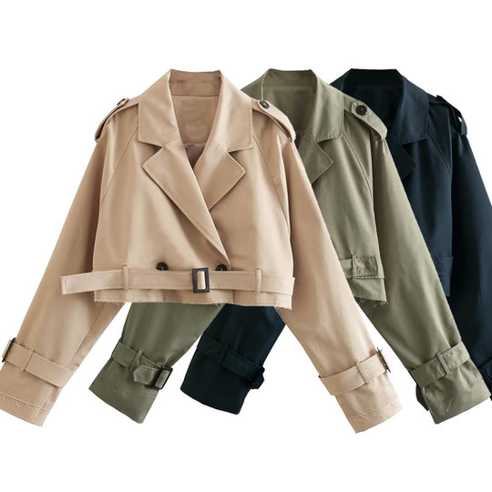 Damen cropped Trenchjacke mit doppelten Knopfdetails EB
