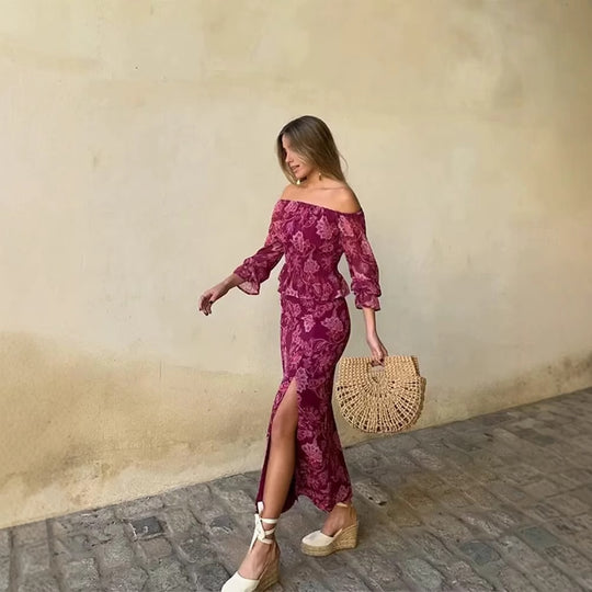 Damen Maxirock mit floralem Design und eleganten Schlitzdetails EB