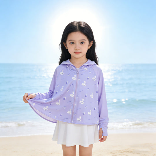 Unisex nan UV-Schutz Kapuzen-Cape für Kinder mit asymmetrischem A-Linien-Schnitt und Hasenprint  EB