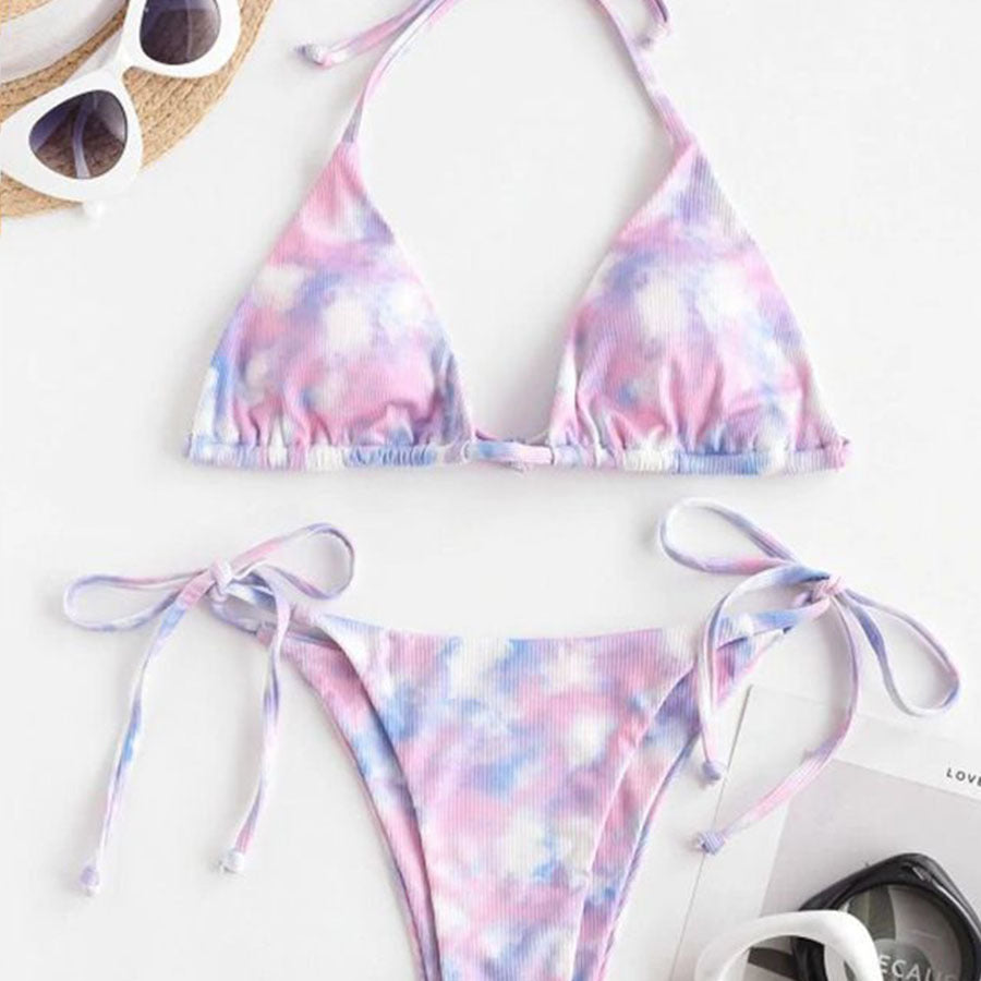 Damen Triangel-Bikini-Set mit modernem Tie-Dye-Design EB