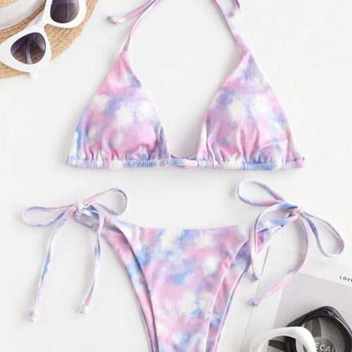 Damen Triangel-Bikini-Set mit modernem Tie-Dye-Design EB