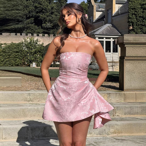 Damen Strapless Abendkleid mit asymmetrischem Saum und blütenförmigem Design EB