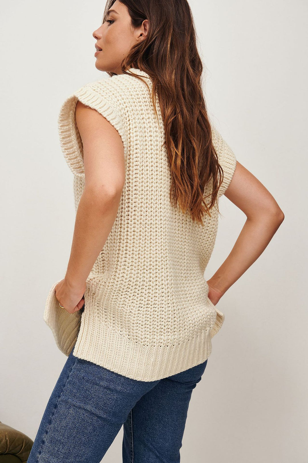 Damen Oversized Strickoberteil aus hochwertiger Baumwolle mit Tasche EB