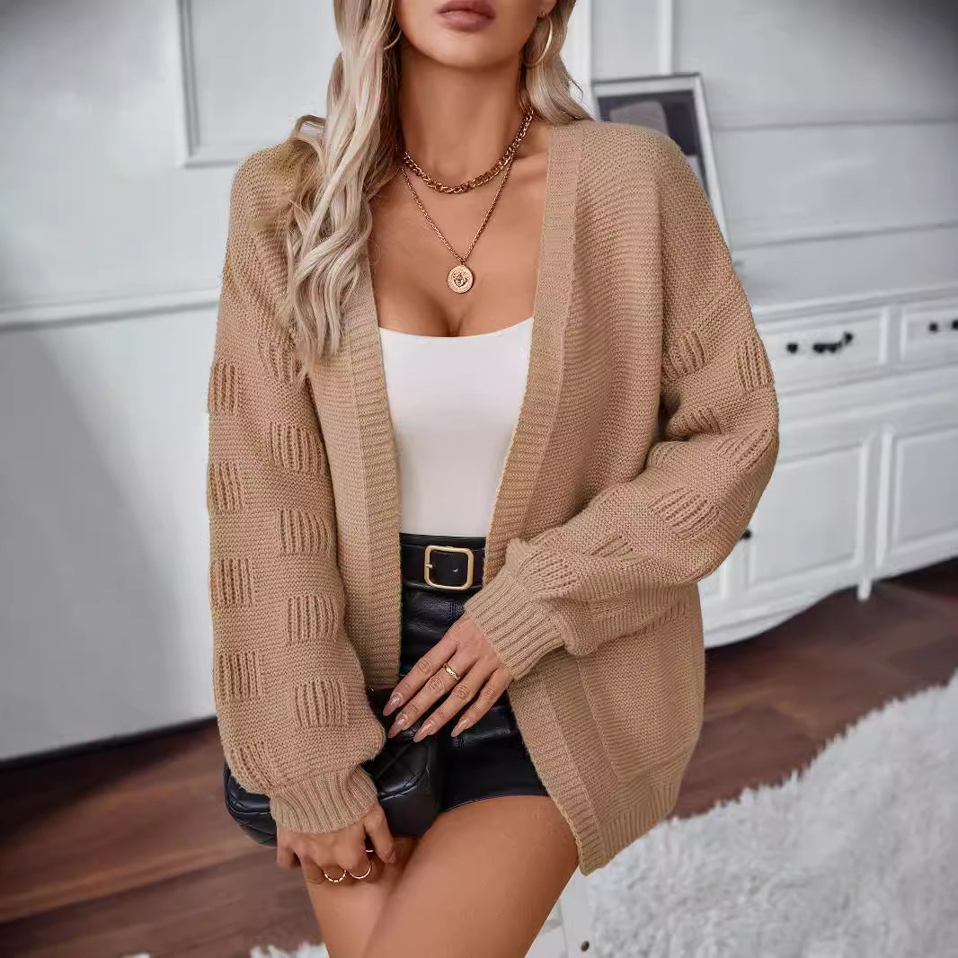 Damen weit geschnittene Strickjacke mit Taschen und strukturiertem Ärmel EB