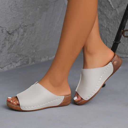 Damen Offene Komfort‑Mules mit gepolstertem Fußbett und Korkoptik‑Plateau EB