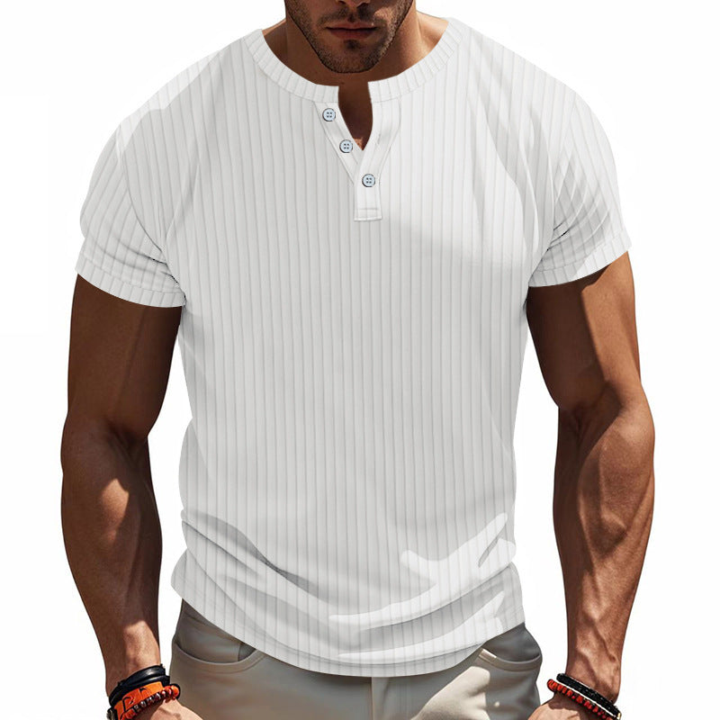 Herren Kurzarm Henley-Shirt mit Streifenmuster und praktischen Knöpfen EB