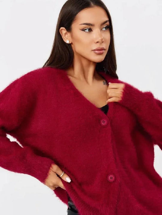 Damen Flauschiger Cardigan mit V-Ausschnitt EB