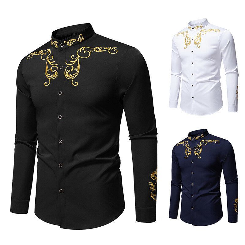 Herren Elegantes Langarmhemd mit kunstvollen Verzierungen EB