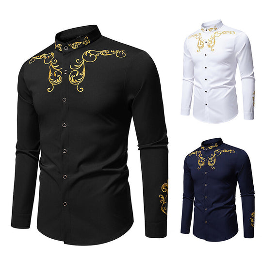 Herren Elegantes Langarmhemd mit kunstvollen Verzierungen EB