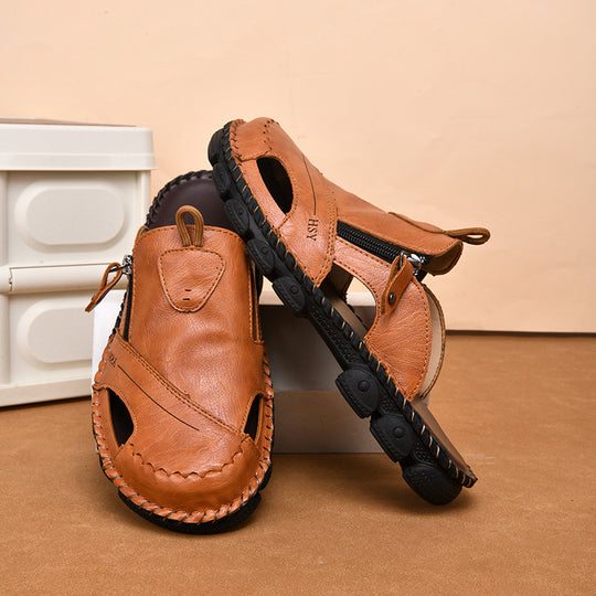Herren Bequeme Leder-Sandalen mit verstellbarem Riemensystem EB