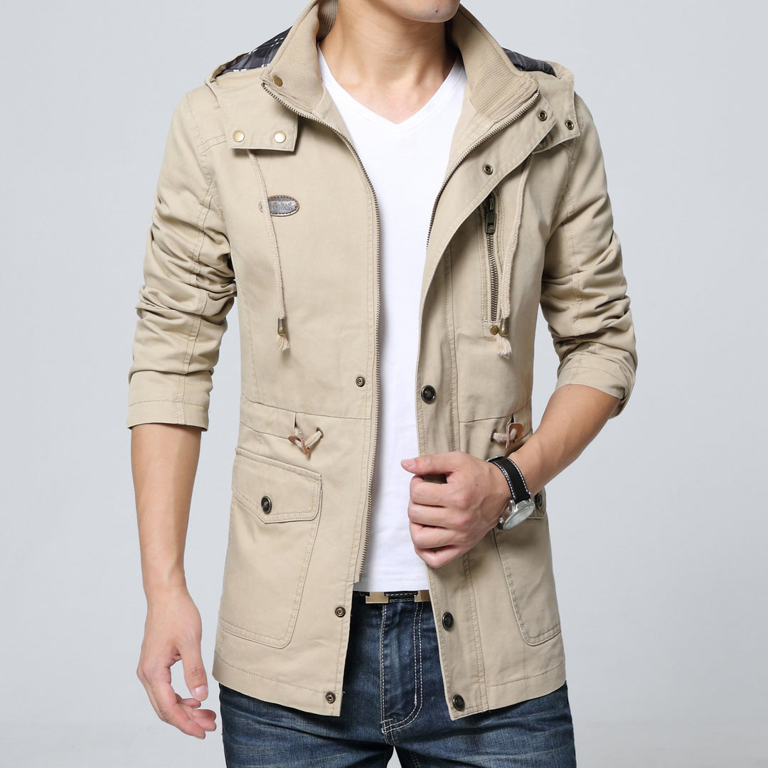 Herren Baumwollparka mit Kapuze, Kordelzug und Multifunktions‑Taschen EB
