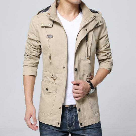 Herren Baumwollparka mit Kapuze, Kordelzug und Multifunktions‑Taschen EB