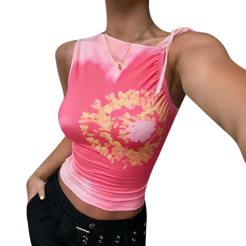Damen Trägertop mit floralem Design und elastischen Rüschen EB