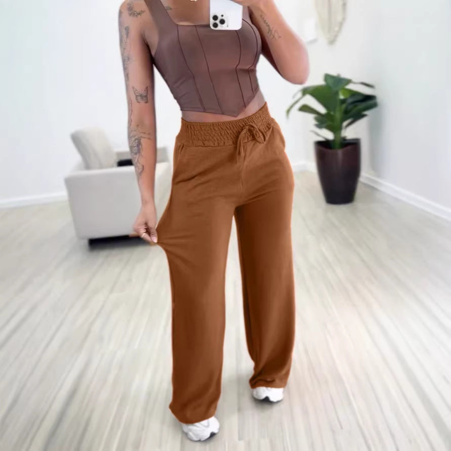 Damen bequeme und lässige Freizeithose mit elastischem Bund und seitlichen Taschen EB