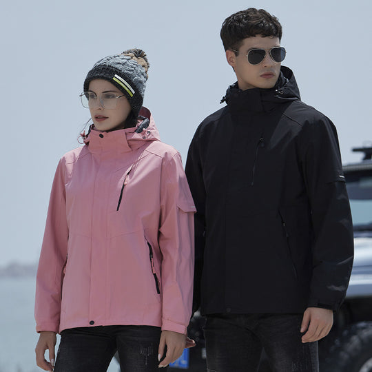 Damen Wasserdichte Outdoorjacke mit Kapuze, atmungsaktiver Membran und Multifunktions‑Reißverschlusstaschen EB